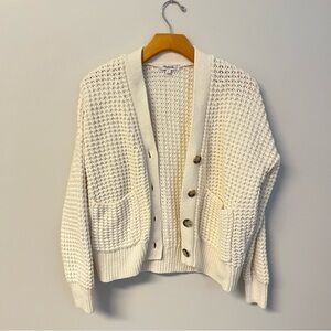 Madewell chunky knit button front cardigan merino cotton blend cream small EUC